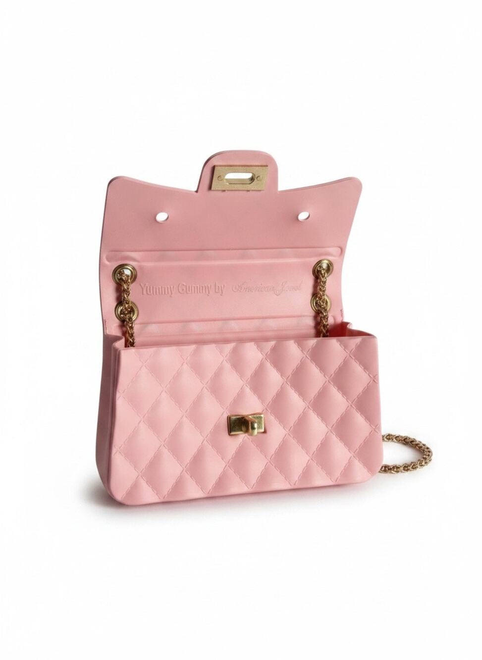 American Jewel Pink Silicone Quilted Crossbody Bag Gold Chain NWT